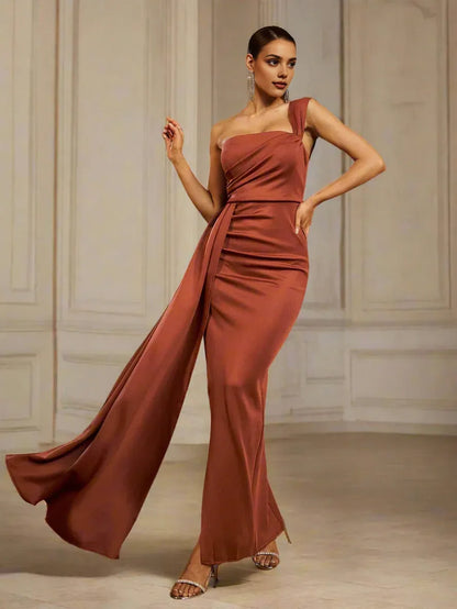 Simple Mermaid One Shoulder Sleeveless Zipper Up Floor-Length Prom Dress