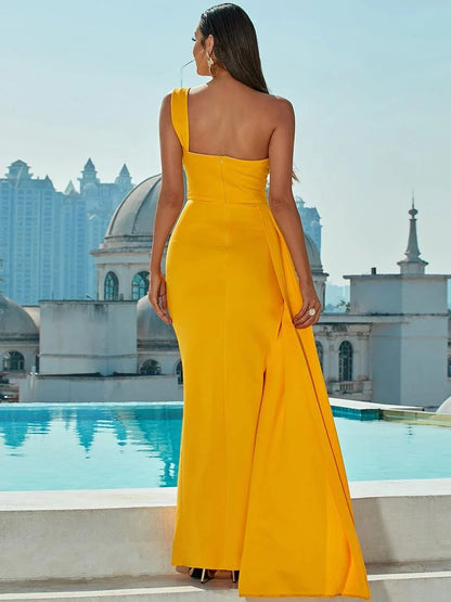 Simple Mermaid One Shoulder Sleeveless Zipper Up Floor-Length Prom Dress