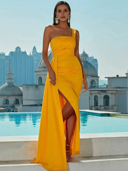 Simple Mermaid One Shoulder Sleeveless Zipper Up Floor-Length Prom Dress