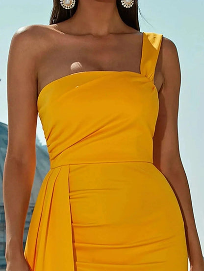 Simple Mermaid One Shoulder Sleeveless Zipper Up Floor-Length Prom Dress