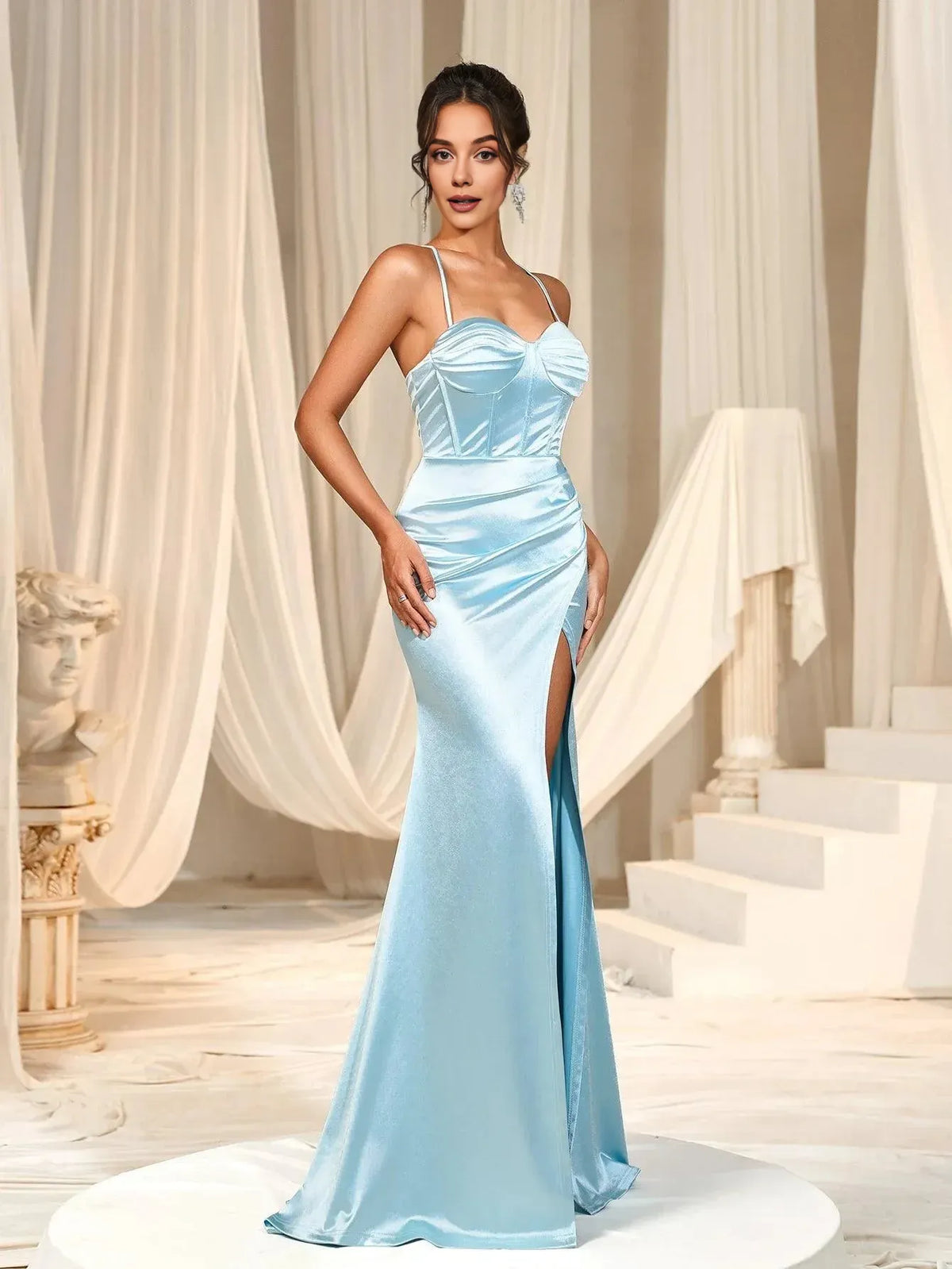 Simple Mermaid Spaghetti Straps Sleeveless Backless Sweep/Brush Train Prom Dress