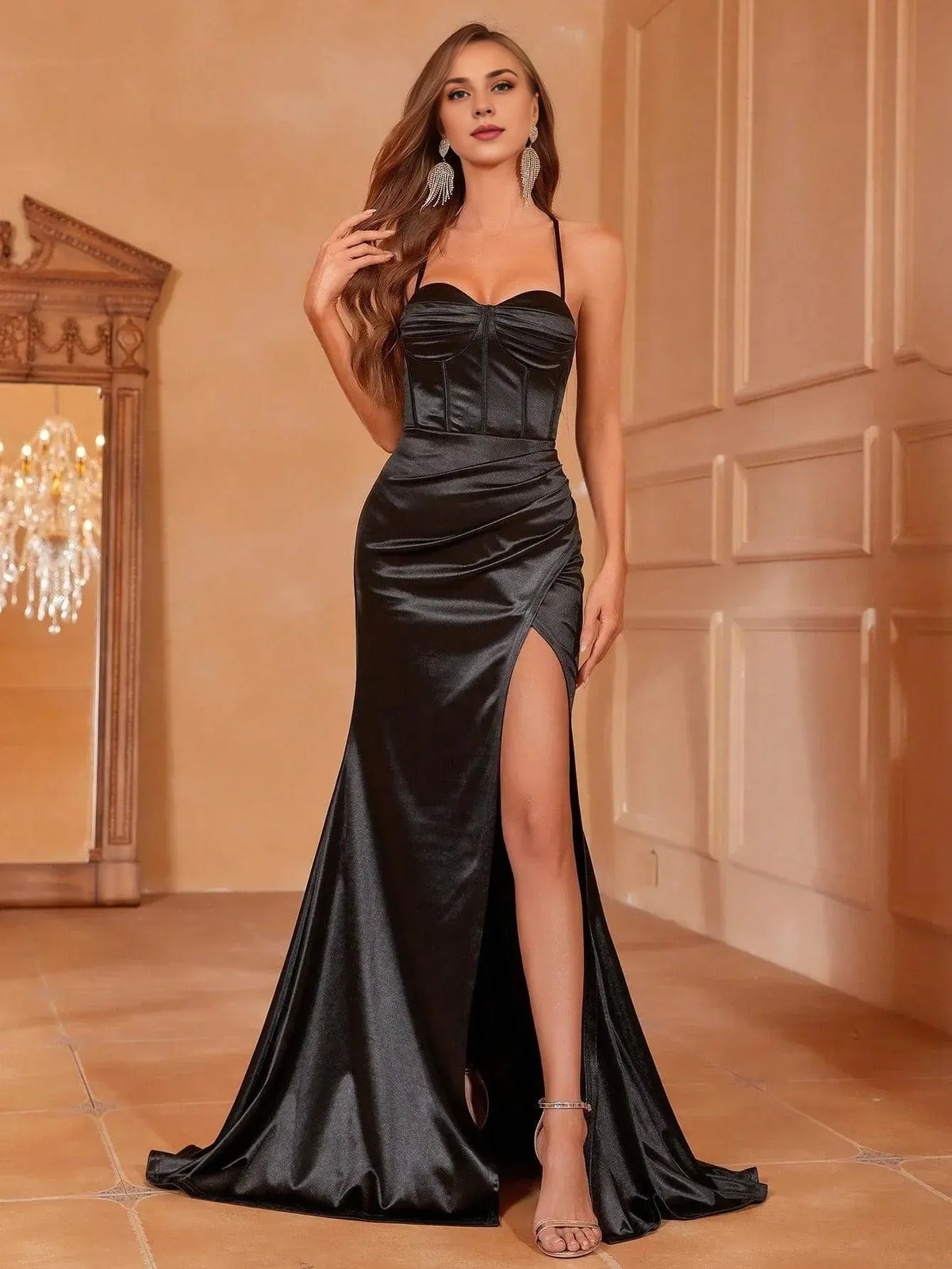 Simple Mermaid Spaghetti Straps Sleeveless Backless Sweep/Brush Train Prom Dress