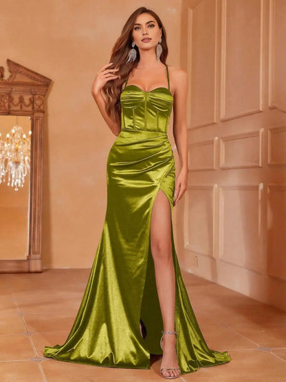 Simple Mermaid Spaghetti Straps Sleeveless Backless Sweep/Brush Train Prom Dress