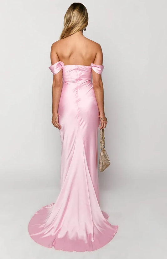 Simple Mermaid/Trumpet Off the Shoulder Dropped Shoulder Sleeves Backless Sweep/Brush Train Prom Dress