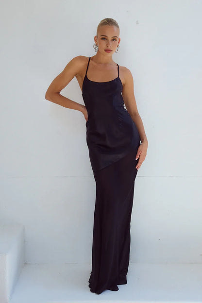 Simple Mermaid/Trumpet Scooped Neck Sleeveless Satin Floor-Length Prom Dress