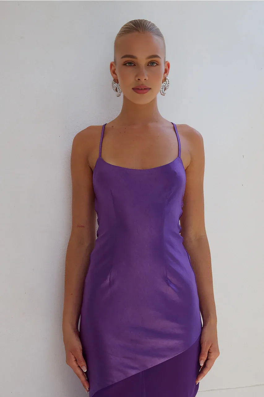 Simple Mermaid/Trumpet Scooped Neck Sleeveless Satin Floor-Length Prom Dress