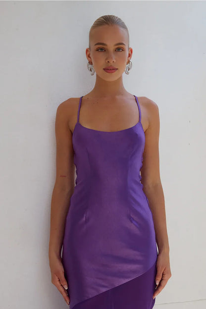 Simple Mermaid/Trumpet Scooped Neck Sleeveless Satin Floor-Length Prom Dress