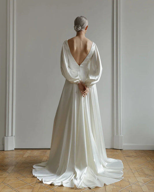 Simple Satin Wedding Dress Civil Wedding Dress Minimalist Wedding Dress Wedding Dress White Wedding Dress A Line Wedding Dress