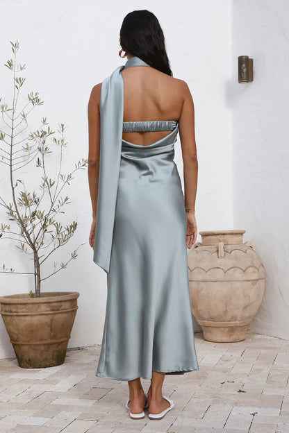 Simple Sheath/Column Halter Neck Sleeveless Backless Ankle-Length Prom Dress