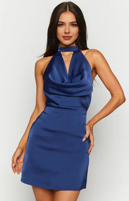 Simple Sheath/Column High Neck Sleeveless Backless Above Knee Homecoming Dress