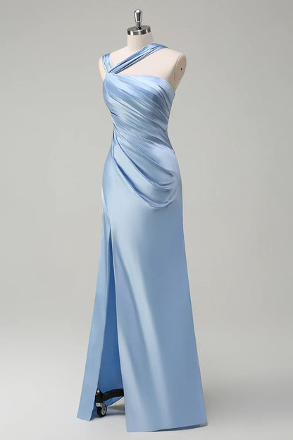 Simple Sheath/Column One Shoulde Sleeveless Satin Floor-Length Evening Dress