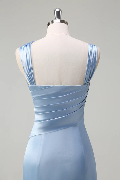 Simple Sheath/Column One Shoulde Sleeveless Satin Floor-Length Evening Dress