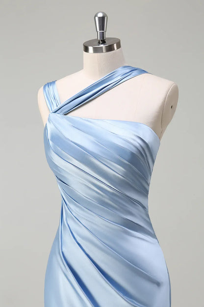Simple Sheath/Column One Shoulde Sleeveless Satin Floor-Length Evening Dress
