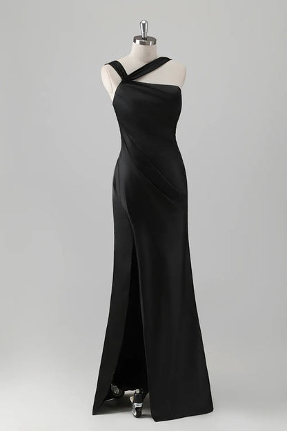 Simple Sheath/Column One Shoulde Sleeveless Satin Floor-Length Evening Dress