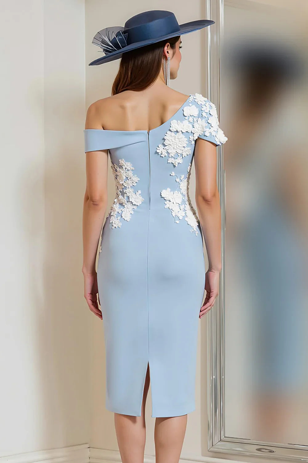 Simple Sheath/Column One Shoulder Sleeveless Backless Tea-Length Mother of the Bride Dress