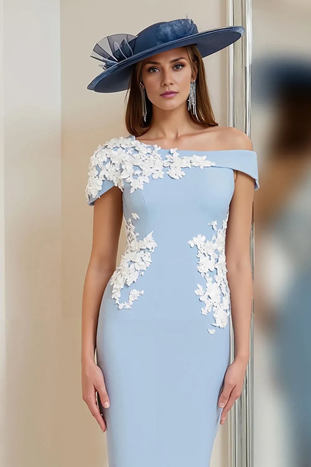 Simple Sheath/Column One Shoulder Sleeveless Backless Tea-Length Mother of the Bride Dress