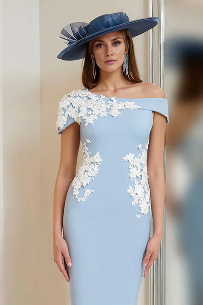 Simple Sheath/Column One Shoulder Sleeveless Backless Tea-Length Mother of the Bride Dress