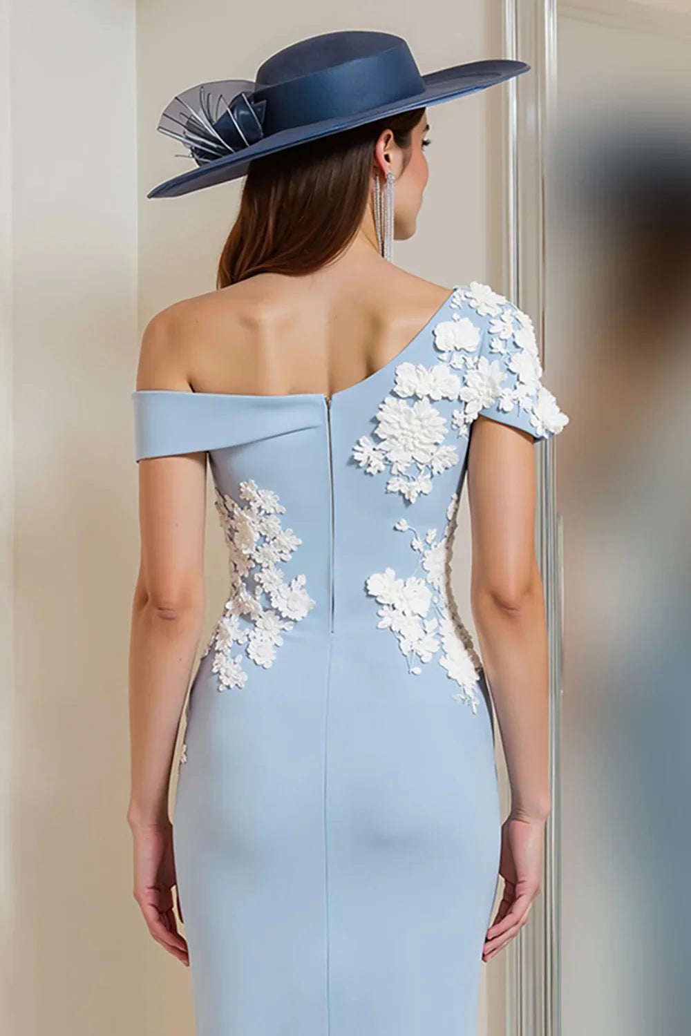 Simple Sheath/Column One Shoulder Sleeveless Backless Tea-Length Mother of the Bride Dress