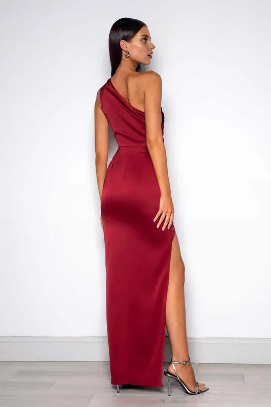 Simple Sheath/Column One Shoulder Sleeveless Satin Floor-Length Prom Dress