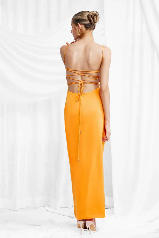 Simple Sheath/Column Spaghetti Straps Sleeveless Satin Ankle-Length Prom Dress