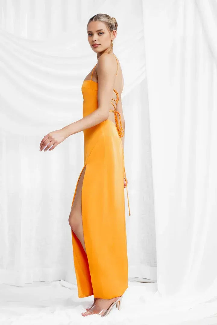 Simple Sheath/Column Spaghetti Straps Sleeveless Satin Ankle-Length Prom Dress
