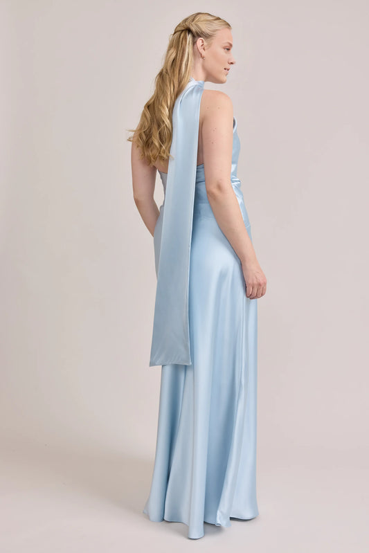 Simple Sheath High Neck Sleeveless Satin Floor-Length Prom Dress