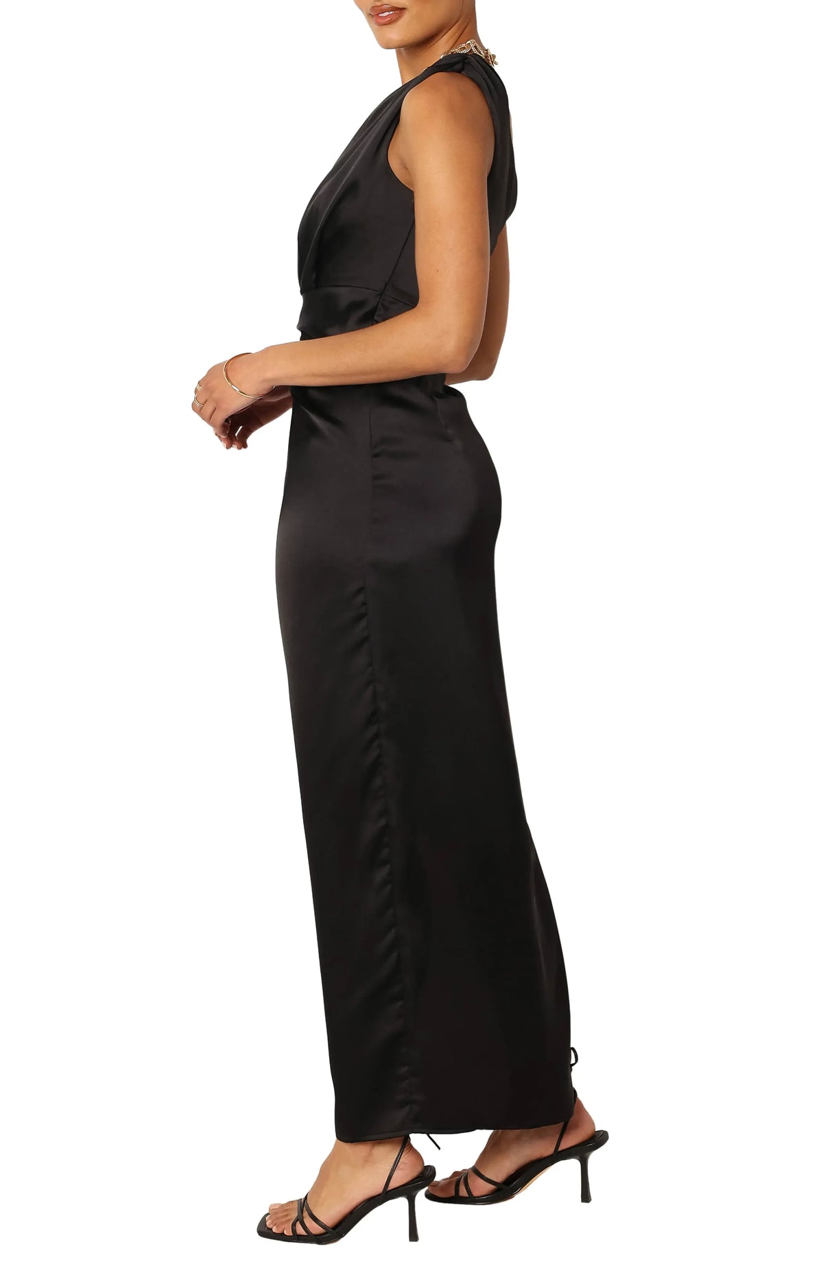 Simple Sheath One-Shoulder Sleeveless Satin Ankle-Length Prom Dress