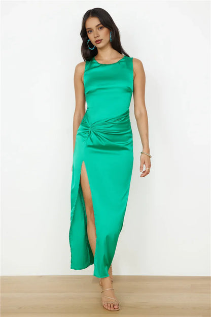 Simple Sheath Scoop-Neck Sleeveless Crisscross Back Ankle-Length Prom Dress