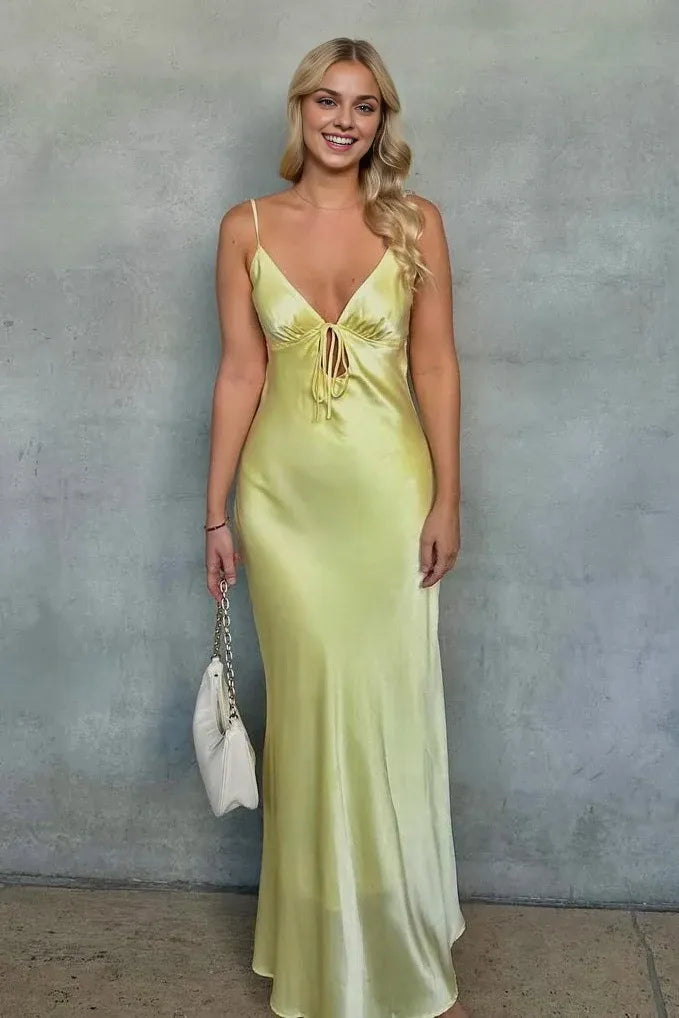 Simple Sheath Spaghetti Straps Sleeveless Backless Floor-Length Prom Dress