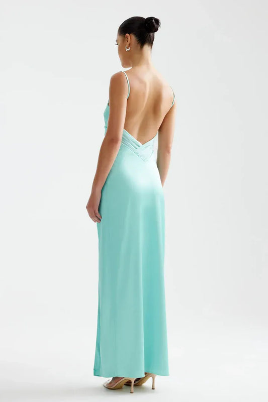 Simple Sheath Spaghetti Straps Sleeveless Satin Floor-Length Prom Dress
