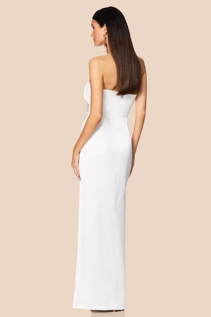 Simple Sheath Strapless Sleeveless Satin Floor-Length Prom Dress