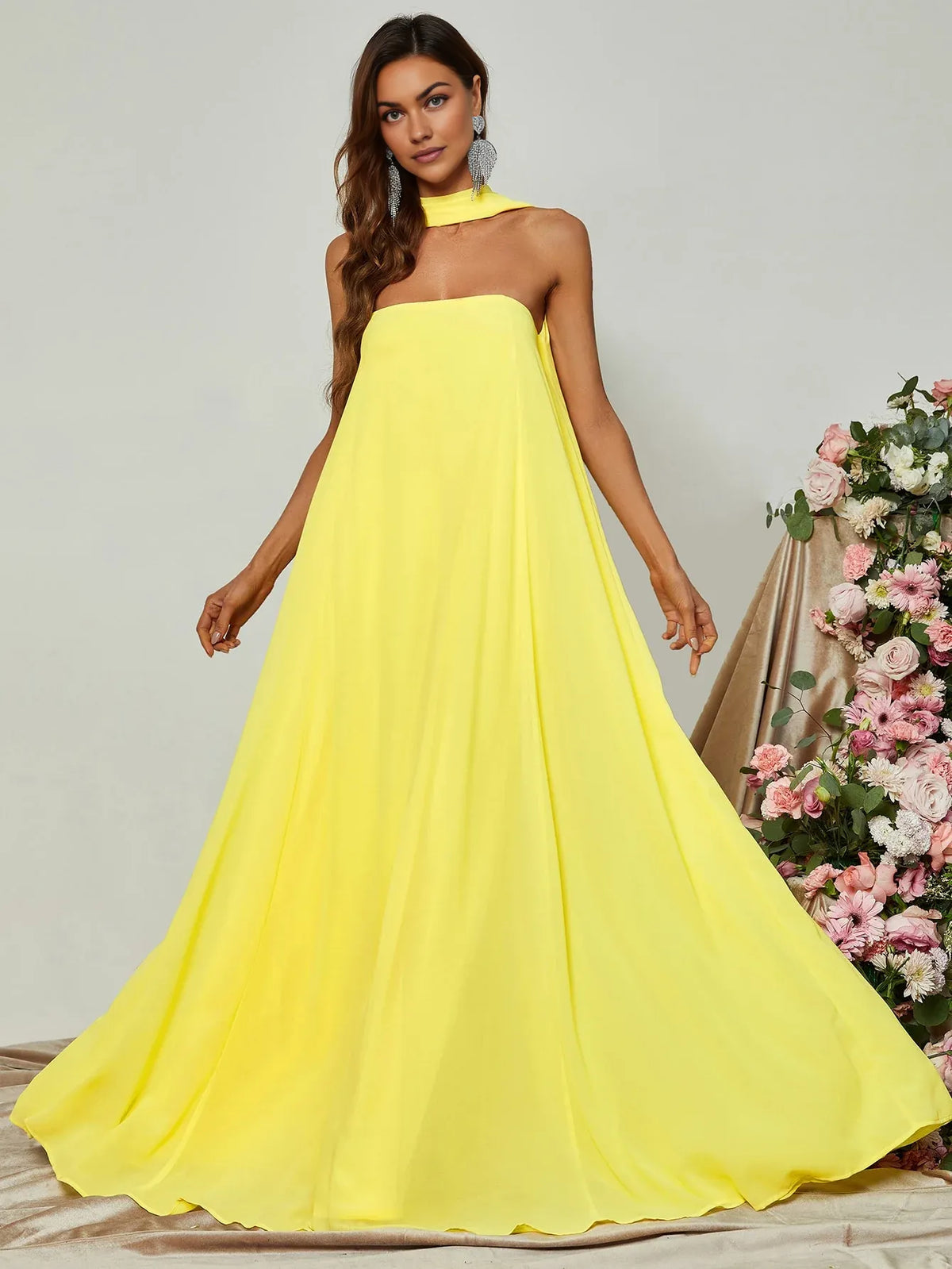 Simple Straight Tube Strapless Sleeveless Backless Sweep/Brush Train Prom Dress
