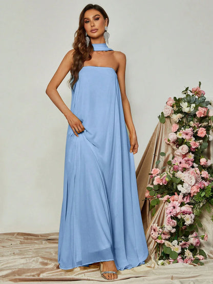 Simple Straight Tube Strapless Sleeveless Backless Sweep/Brush Train Prom Dress