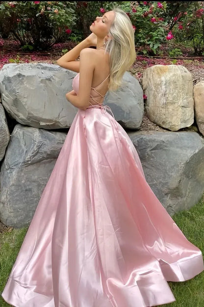 Simple Strapless Sleeveless A Line Slit Satin Floor-Length Party Dress