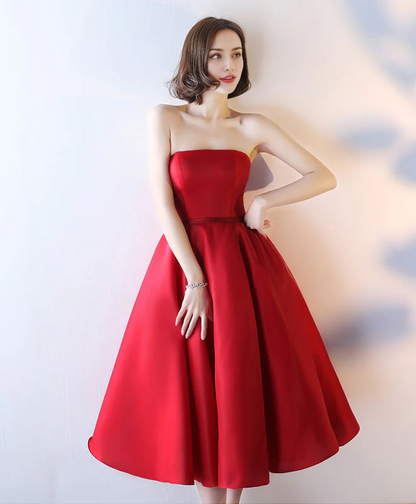 Simple Strapless Tea Length Homecoming Dresses Party Dresses
