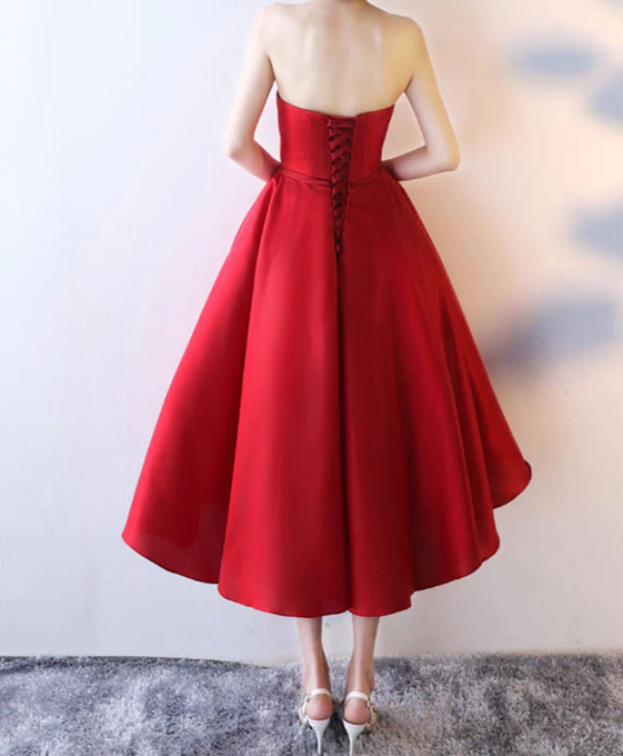 Simple Strapless Tea Length Homecoming Dresses Party Dresses