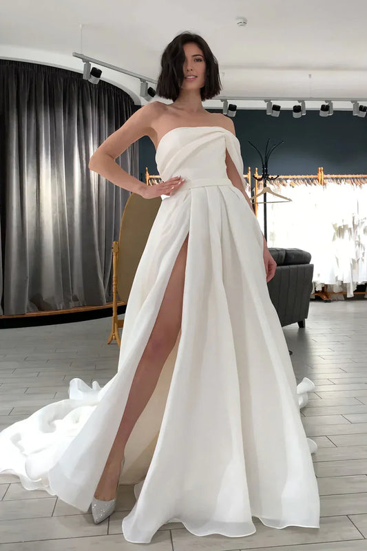 Formal Women's Dresses Ivory One Shoulder A-line Simple Wedding Dresses Long Prom Dress Prom Dress Stores