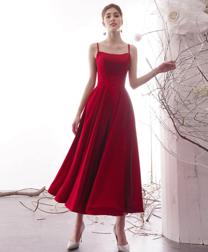 Simple Backless Satin Tea Length Prom Dress