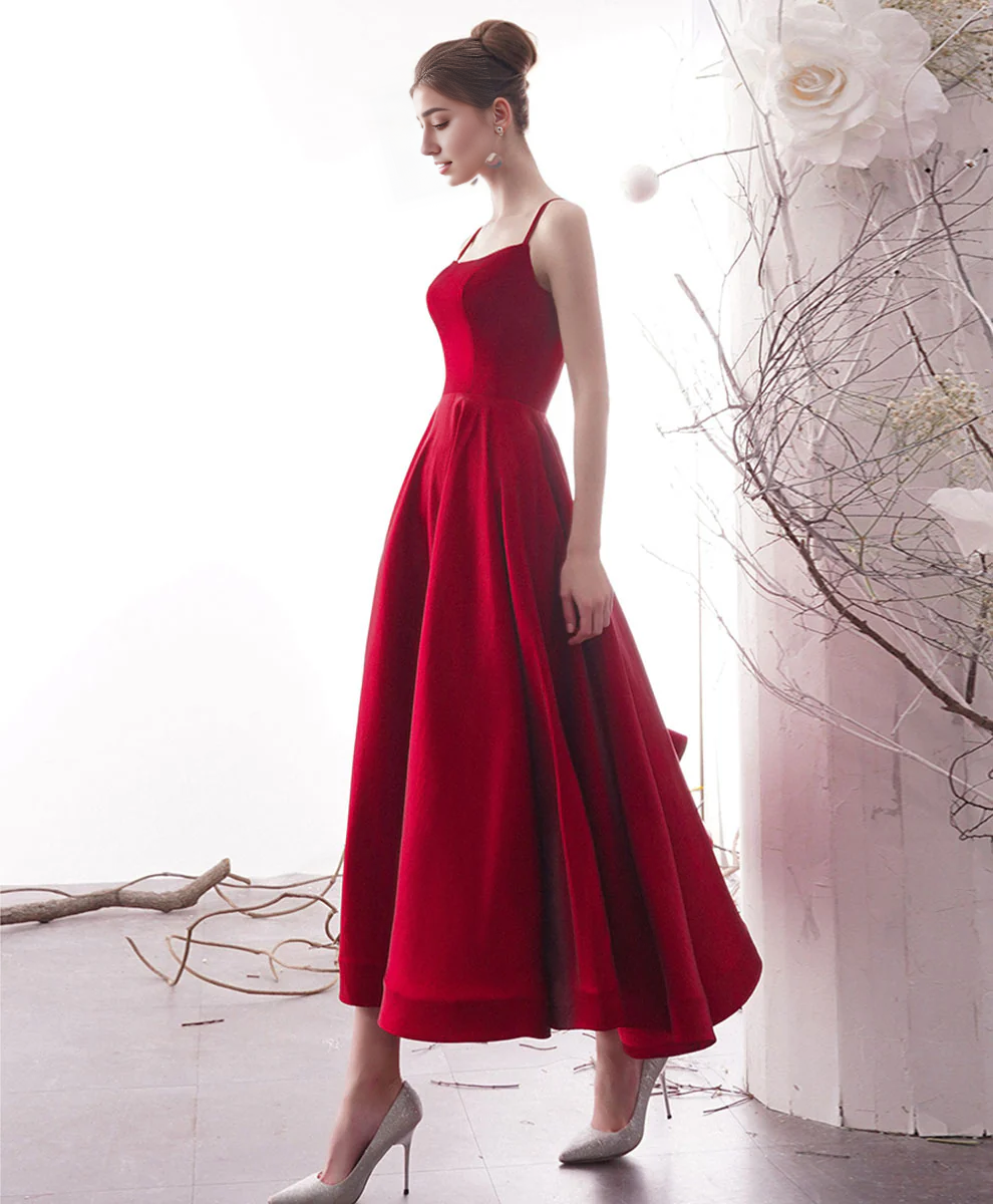 Simple Backless Satin Tea Length Prom Dress