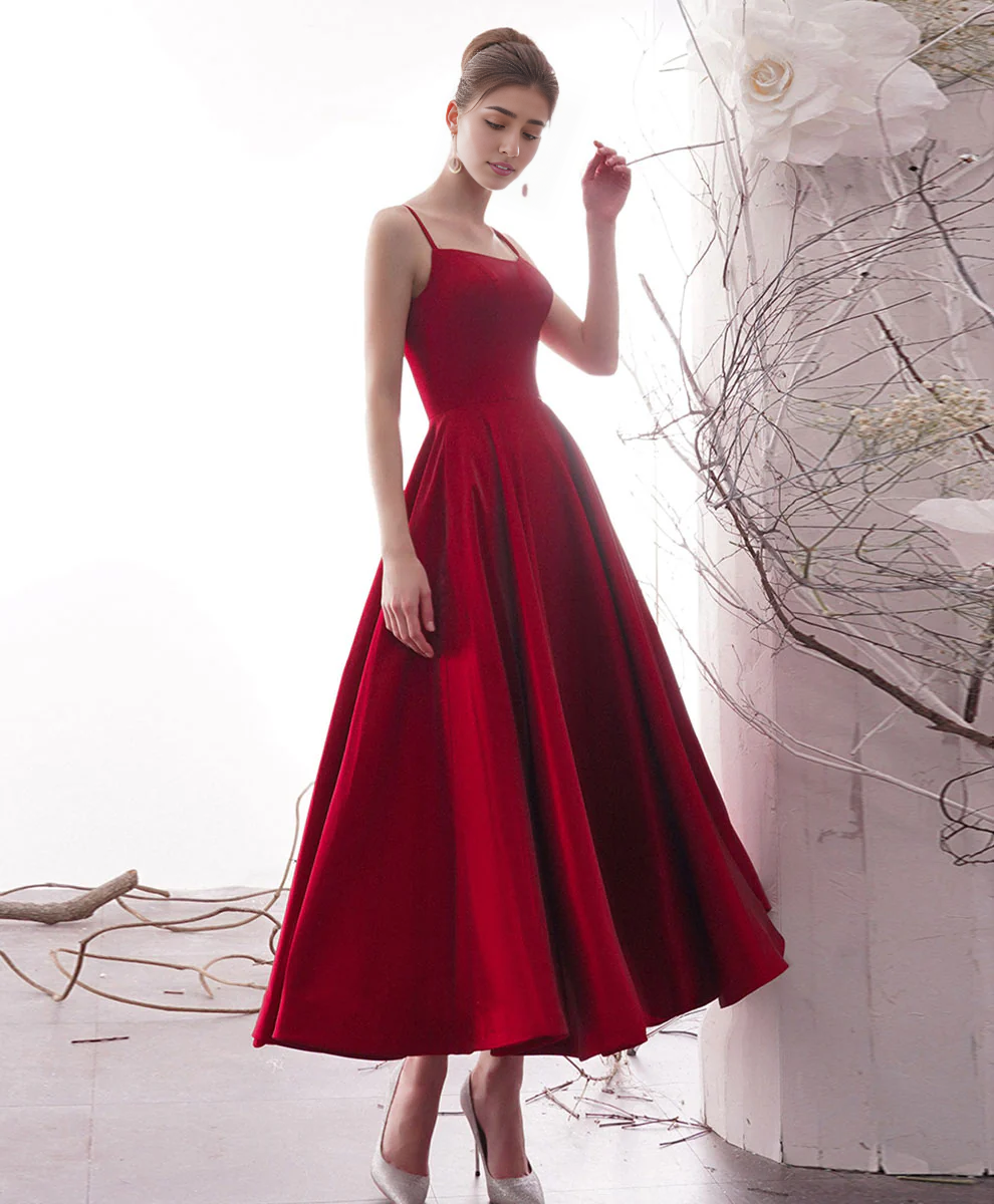 Simple Backless Satin Tea Length Prom Dress