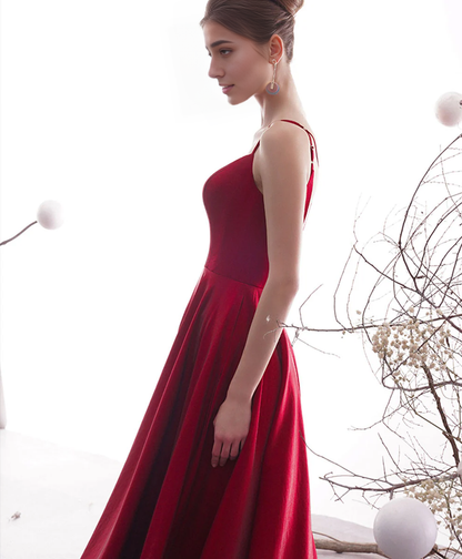 Simple Backless Satin Tea Length Prom Dress