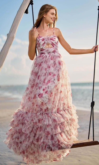 Sleeveless A-line Spaghetti Straps Open Back Sweetheart Ruched Tiered Prom Dress / Prom Dress In Store
