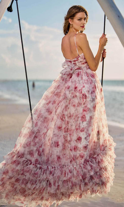 Sleeveless A-line Spaghetti Straps Open Back Sweetheart Ruched Tiered Prom Dress / Prom Dress In Store