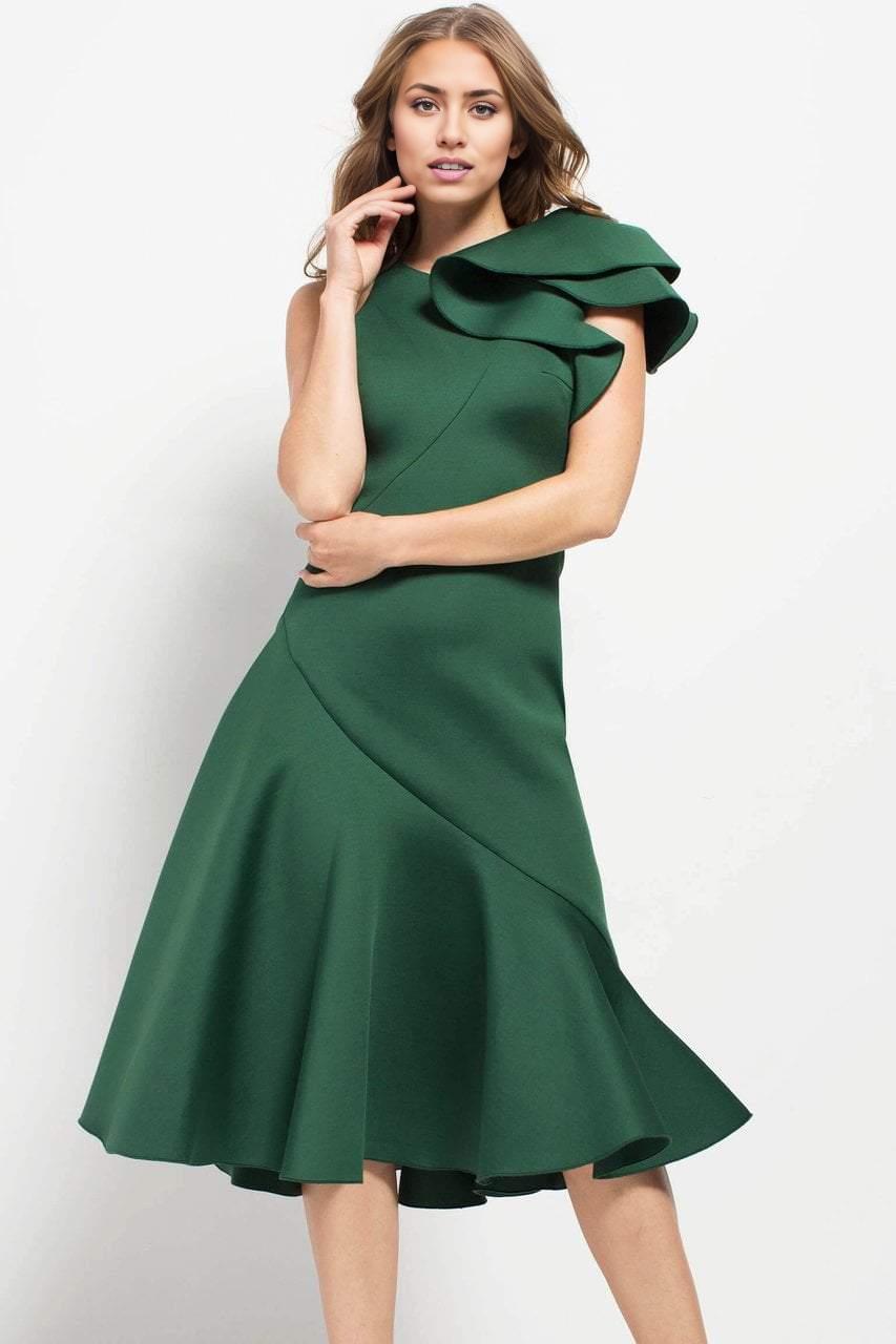Sleeveless Asymmetrical Neck Ruffled Shoulder Short Formal Dress Evening Dress Tea-Length Prom Dress / Prom Dress In Store