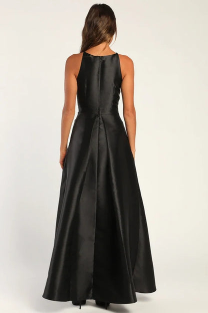 Formal Women's Dresses A-line Elegant Sleeveless Black High-Low Gown Prom Dress Shops ﻿
