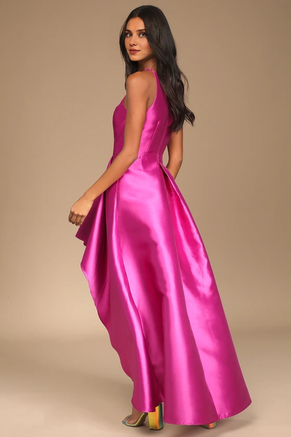 Formal Women's Dresses A-line Elegant Sleeveless Black High-Low Gown Prom Dress Shops ﻿