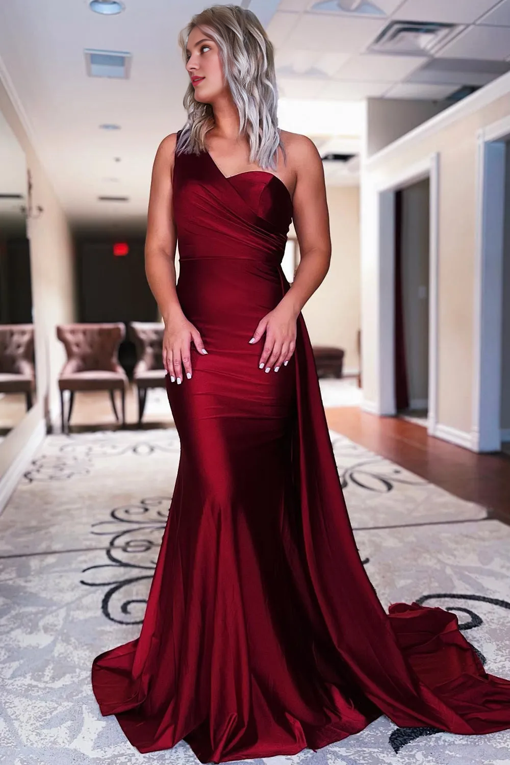 Sleeveless Floor Length One Shoulder Mermaid Prom Dress