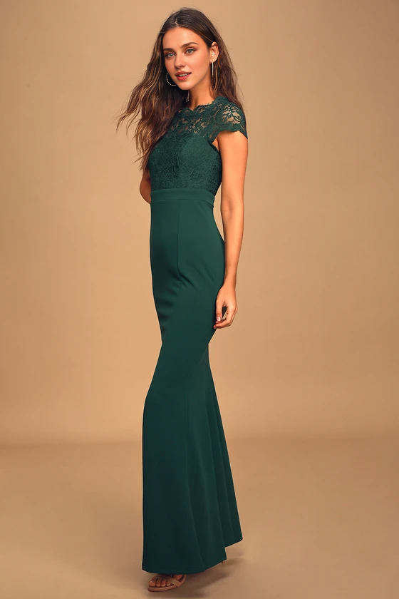 Formal Women's Dresses Romantic Hunter Green Sleeveless Lace Mermaid Maxi Dresss Prom Dress Stores
