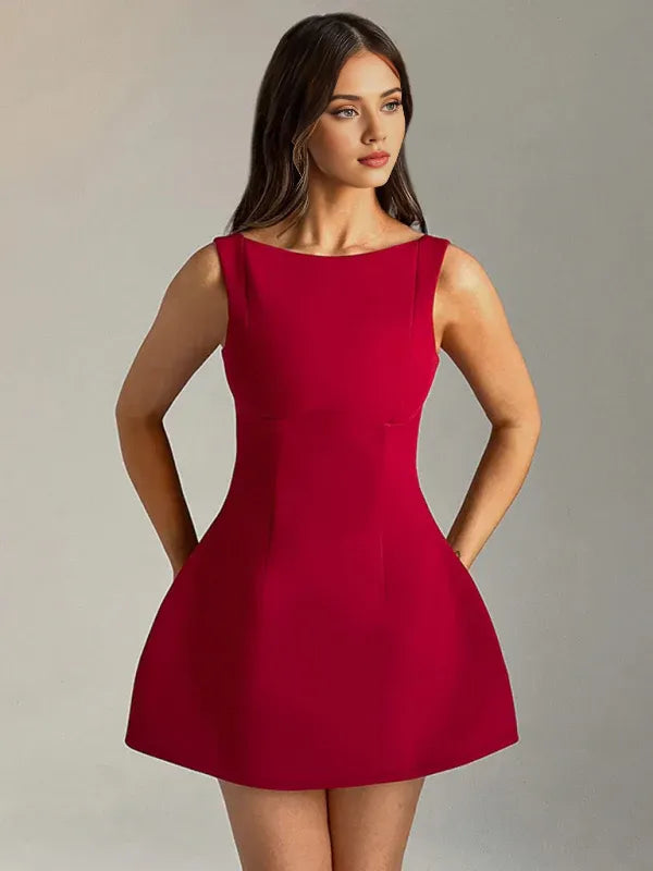 Sleeveless Round Neck Sexy Slim Backless A-line Homecoming Party Dress
