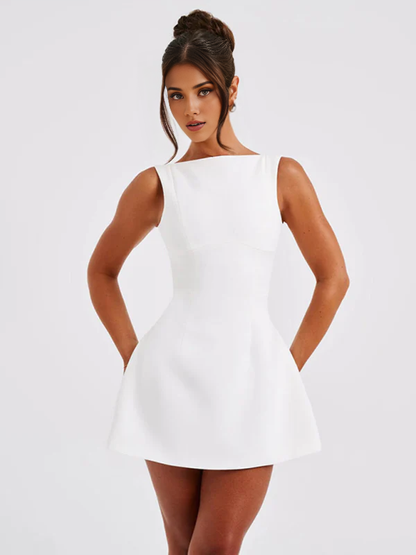 Sleeveless Round Neck Sexy Slim Backless A-line Homecoming Party Dress